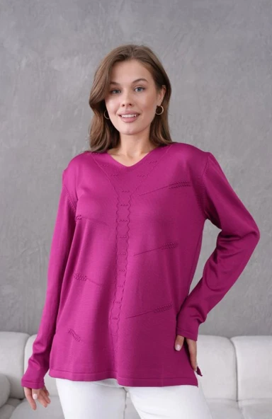 Kadın Yumuşak Dokulu V Yaka Triko Kazak - Resim 3