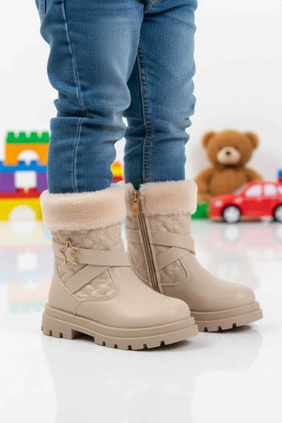 Cool Bej İçi Polarlı Fermuarlı Kız Çocuk Bot Evla P ürün görseli