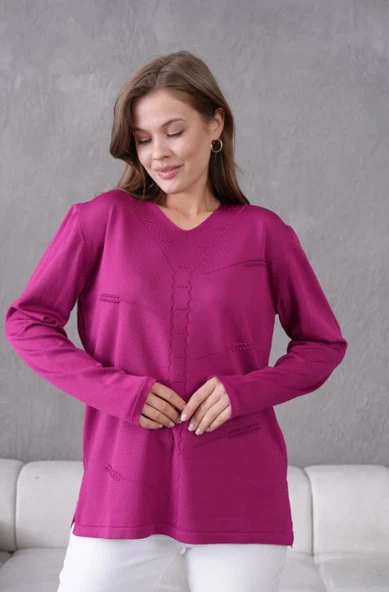 Kadın Yumuşak Dokulu V Yaka Triko Kazak - Resim 6