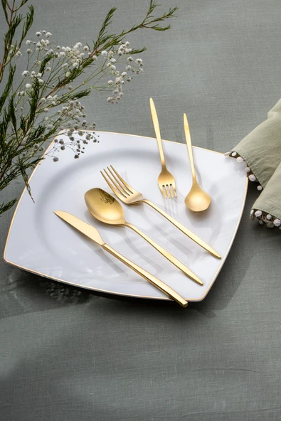 Alisa 30 Parça 6 Kişilik Parlak Gold Kutulu Çatal Kaşık Bıçak Takımı ürün görseli