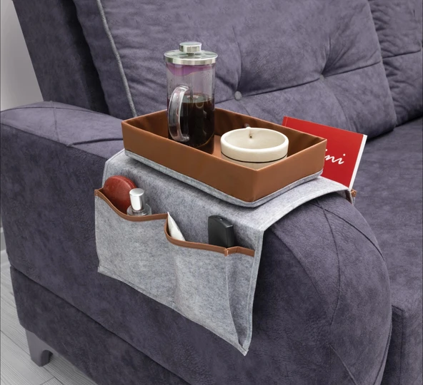 Çok Amaçlı Deri Şeritli Cepli Koltuk Kenarı Düzenleyici 03938 ürün görseli 1