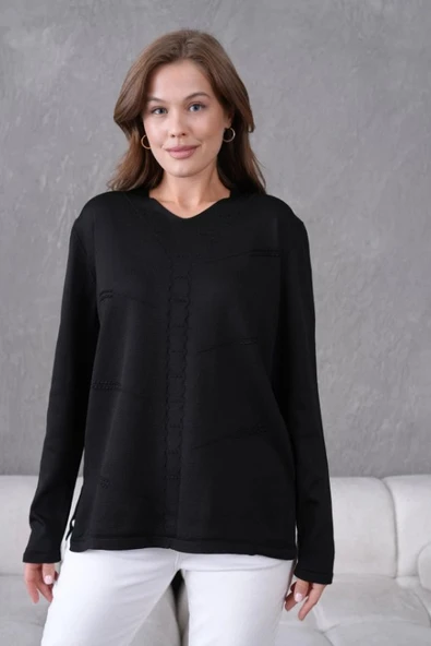 Kadın Yumuşak Dokulu V Yaka Triko Kazak - Resim 11