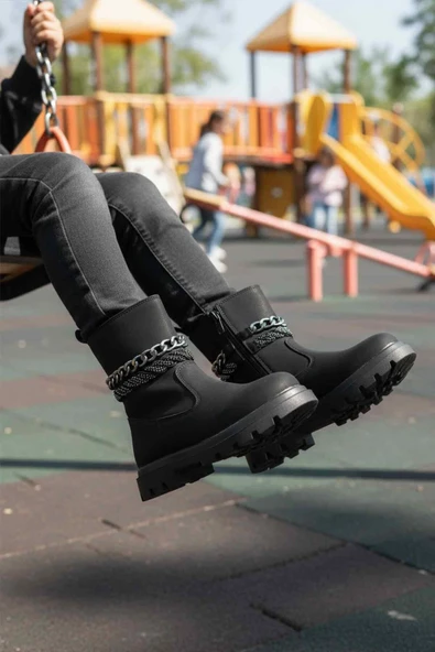 Cool Siyah İçi Polarlı Kaymaz Kız Çocuk Çizme Duru F - Resim 3