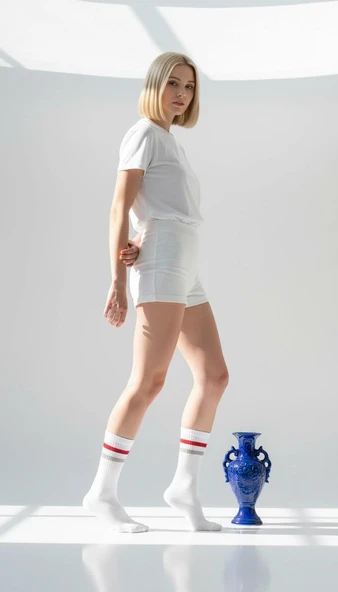 Kadın 2’li Tenis Çorabı Seti – Siyah & Beyaz Çizgili Spor Çorap – Nefes Alabilir Pamuklu - Resim 8