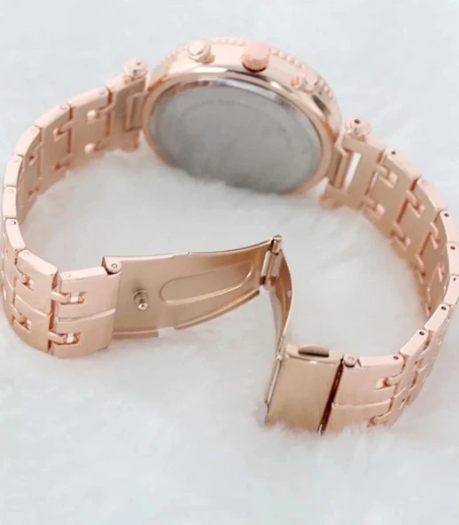 Zarif Ve Şık Özel Tasarım Zirkon Taşlı Metal Bayan Kol Saati (rose) - Resim 2