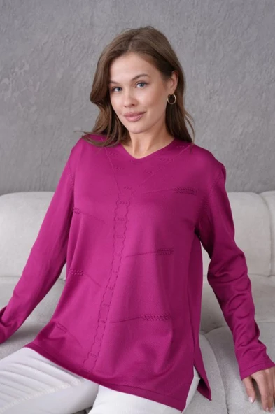 Kadın Yumuşak Dokulu V Yaka Triko Kazak - Resim 4