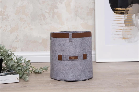 Deri Şeritli Yuvarlak Çok Amaçlı Düzenleyici Organizer Kutu Keçe Sepet (maxi) 03815 - Resim 5