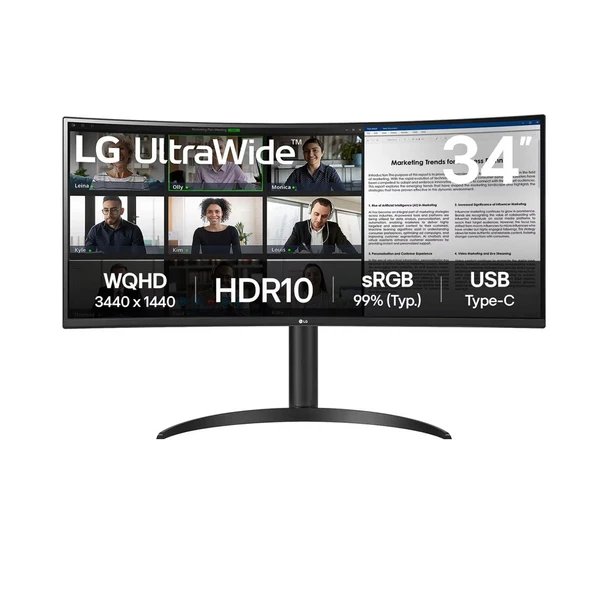 LG 34WR55QK-B 34” 100Hz 5ms GtG WQHD(3440x1440) USB Type-C Siyah Kavisli Pivot Monitör ürün görseli 1