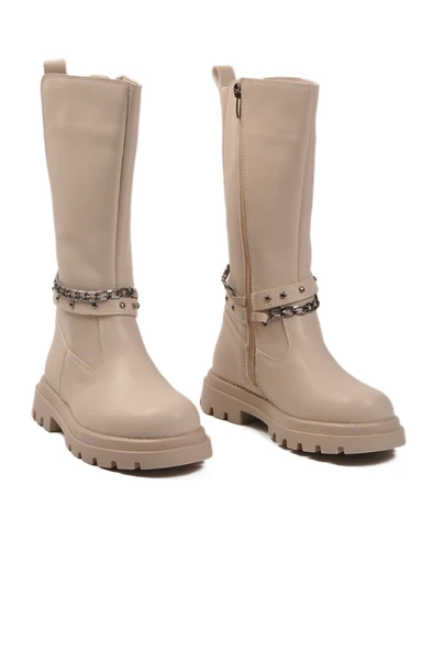 Cool Bej İçi Polarlı Fermuarlı Kız Çocuk Çizme Paris-26K F - Resim 3