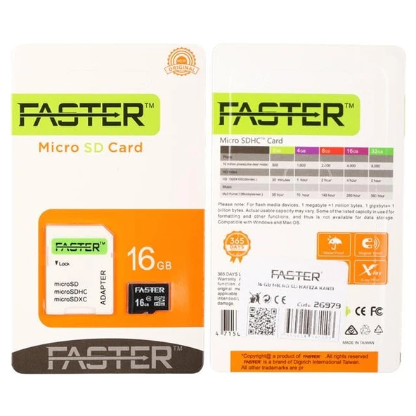 Faster 16 GB UHS-I U1 Sınıf 10 Micro SDHC Hafıza Kartı - Resim 4
