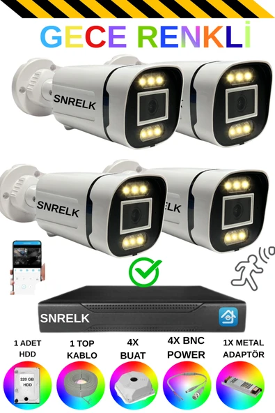 SNRELK sencrom 4'Lü 6X Warm Led 1080P Gece Renkli Su Geçirmez Güvenlik Kamera Set ürün görseli 1