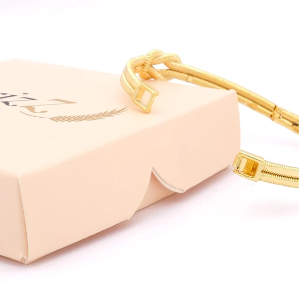 Altın Kaplama İmitasyon Aşk Düğümü Kelepçe Bileklik BLZ-649 - Resim 5