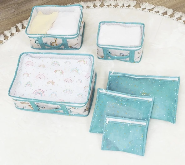 Baby 6'lı Desenli Fileli Bavul Valiz İçi Düzenleyici Çok Amaçlı Organizer (yeşil) ürün görseli