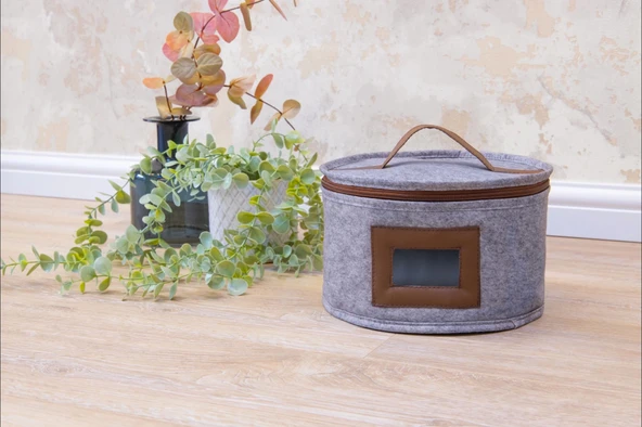 Deri Şeritli Pencereli Yuvarlak Çok Amaçlı Düzenleyici Organizer Kutu Keçe Çanta (mini) ürün görseli 1