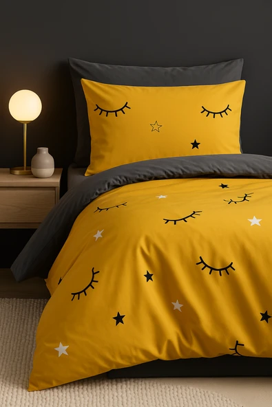Tek Kişilik  Yumuşak Dokulu Junior Nevresim Seti   Artus Sarı  140x200 cm ürün görseli 1