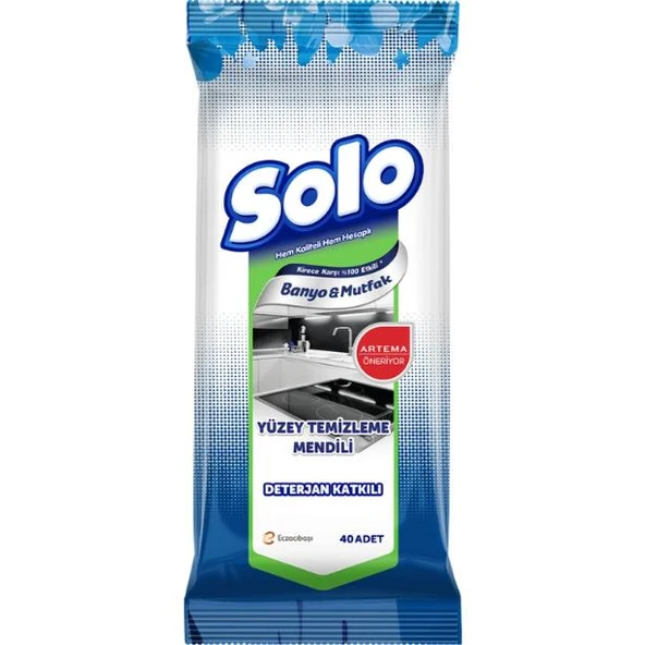Solo Banyo ve Mutfak Kirece Karşı Etkili Yüzey Temizleme Mendili Deterjan Katkılı 40 Ade x 12 Pakett - Resim 2