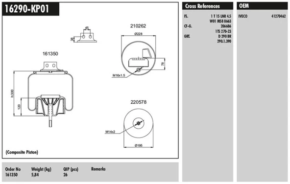 Volvo Truck Komple Plastık Piston - İveco / Stralıs 400 / Eurotech 440e Fp / P4x2 On Sol - Connect MD 16290-Kp01 ürün görseli