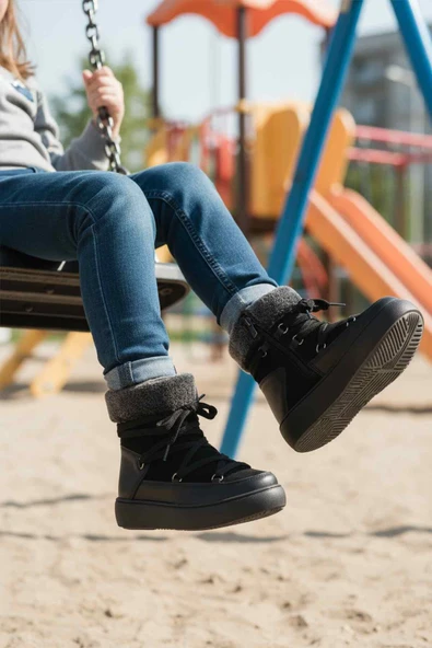 Cool Siyah İçi Polarlı Kaymaz Kız Çocuk Bot Selis F - Resim 3