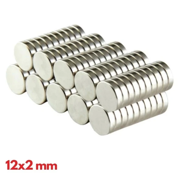 N35 12x2 Mm Neodyum Mıknatıs 100 Adet, Yuvarlak, Nikel Kaplamalı Kaliteli Ve Dayanıklı Ürün ürün görseli