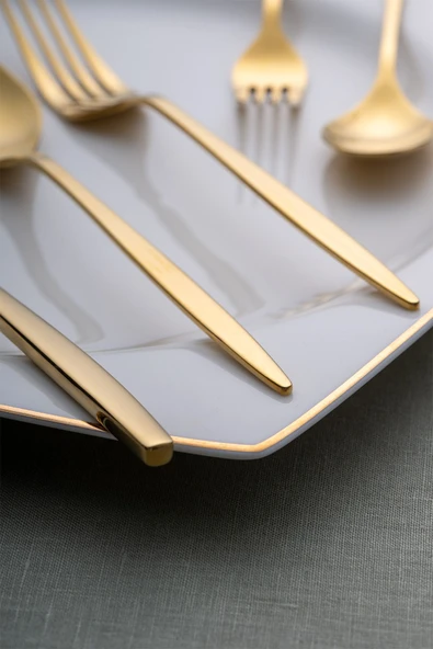Alisa 30 Parça 6 Kişilik Parlak Gold Kutulu Çatal Kaşık Bıçak Takımı - Resim 2