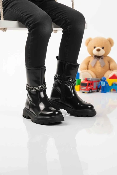 Cool Siyah Rugan İçi Polarlı Kaymaz Kız Çocuk Çizme Duru F ürün görseli