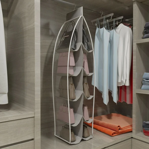 10 Gözlü Çanta Askılığı Dolap İçi Düzenleyici Organizer Askılı Çantalık ürün görseli 1