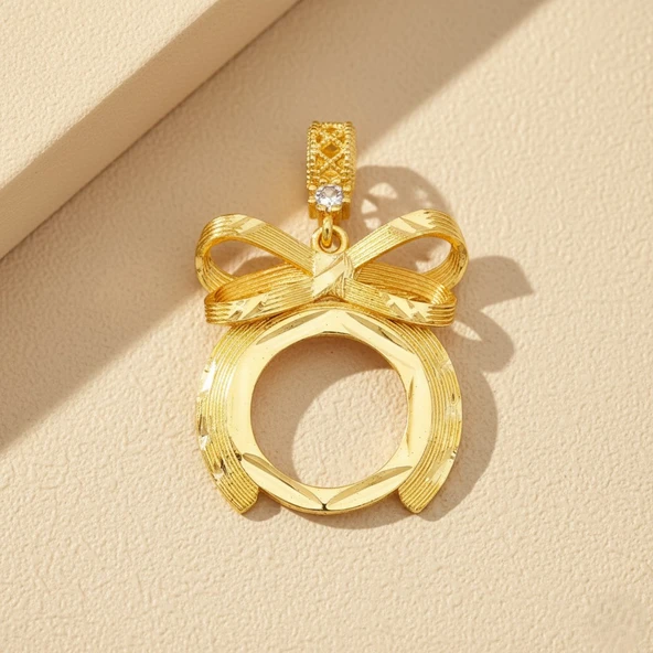 Altın Kaplama İmitasyon  Çeyrek Çerçeveli Kolye Ucu TGR-738 - Resim 3