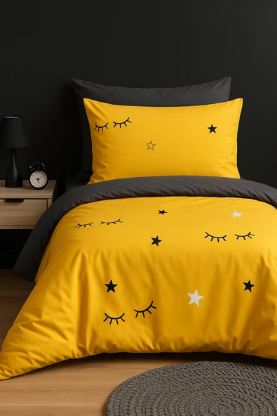 Tek Kişilik  Yumuşak Dokulu Junior Nevresim Seti   Artus Sarı  140x200 cm - Resim 3