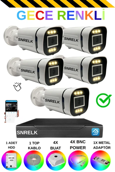 SNRELK sencrom HAMA 5'Lİ 1080P Full Hd Gece Renkli 320 Gb Güvenlik Kamerası Set ürün görseli 1