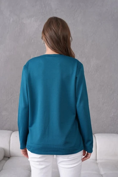 Kadın Yumuşak Dokulu V Yaka Triko Kazak - Resim 8