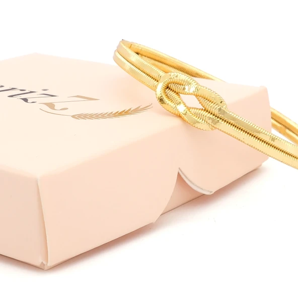 Altın Kaplama İmitasyon Aşk Düğümü Kelepçe Bileklik BLZ-649 - Resim 4