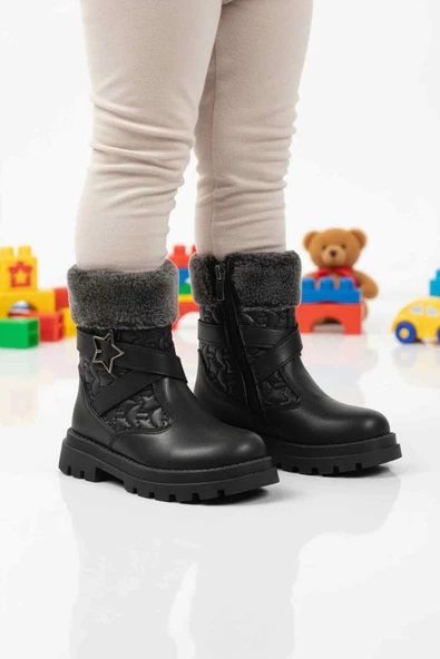 Cool Siyah İçi Polarlı Fermuarlı Kız Çocuk Bot Evla P ürün görseli