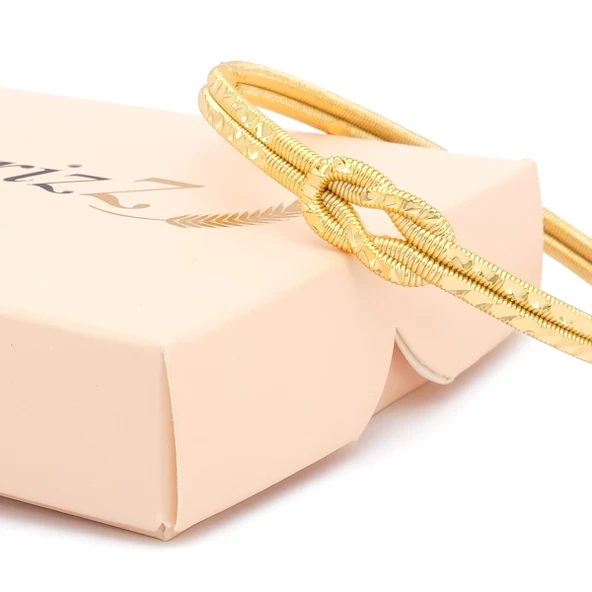 Altın Kaplama İmitasyon Desenli Aşk Düğümü Kelepçe Bileklik BLZ-651 - Resim 4