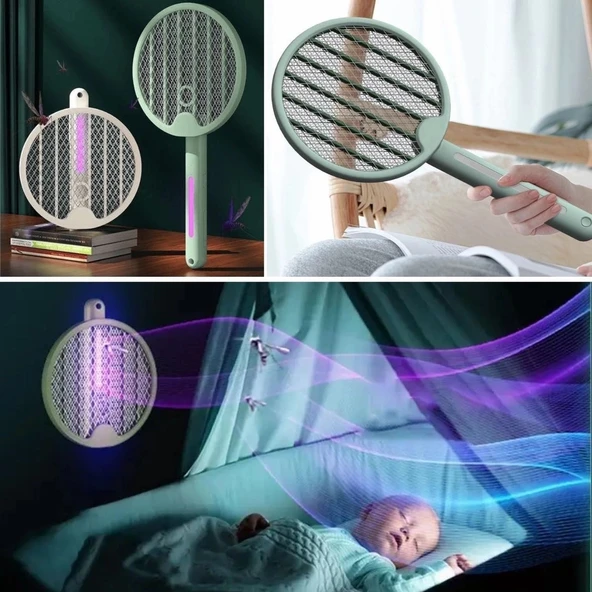 Tenis Raketi Tipi Masaüstü Olabilen Gece Lambalı Sinek Kovucu,öldürücü Raket ürün görseli