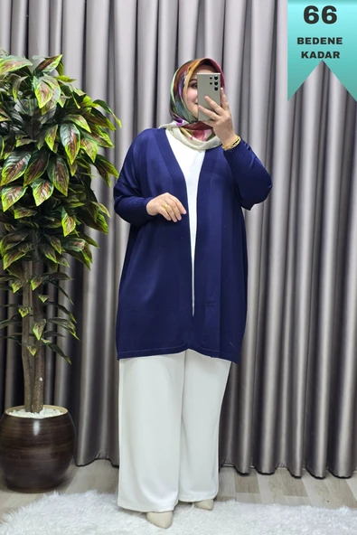 Kadın Giyim Büyük Beden Düz Renk Standart Beden Hırka - Resim 4