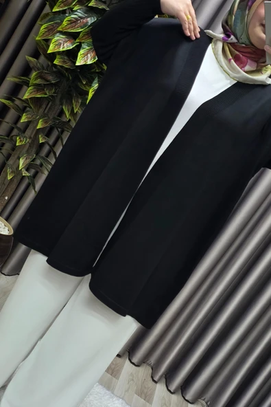 Kadın Giyim Büyük Beden Düz Renk Standart Beden Hırka - Resim 3