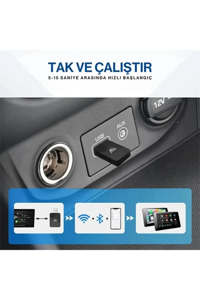 Kablosuz Carplay & Android Auto Adaptörü - Apple Ve Android Cihazlar İçin Evrensel Wireless Carplay Çevirici - Resim 5