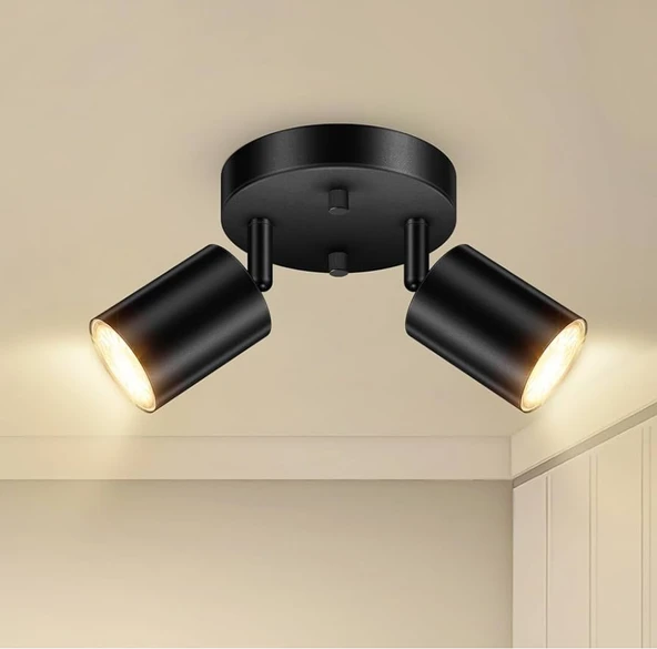 Rsylight Retro Siyah Metal 2 Li Led spot Tavan Plofyoner 180 Derece Hareketli Günışığı Ampullü ürün görseli