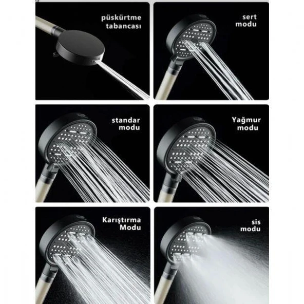 Kireç Tutucu Tazyik Arttırıcı 6 Fonksiyonlu Siyah Duş Başlığı - Resim 6