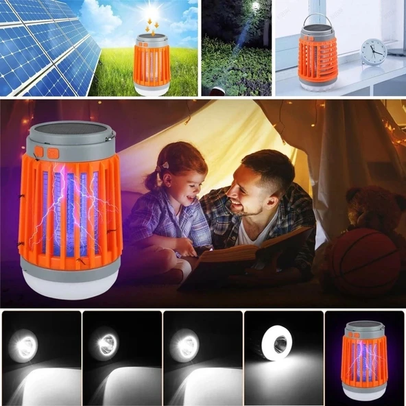 Askılı Solar Enerji İle Şarj Olabilen Sinek kovucu Kamp Feneri Işıldak - Resim 3