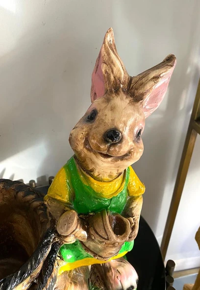 Dekoratif Sepetli Saksılı Tavşan Bahçe Heykeli , Biblosu 48 Cm - Resim 2