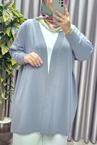 Kadın Giyim Büyük Beden Düz Renk Standart Beden Hırka - Resim 7