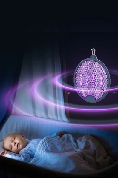 Asılabilen Ve Masaüstü Olabilen 2w Sinek kovucu Mor Işıklı Raket - Resim 7