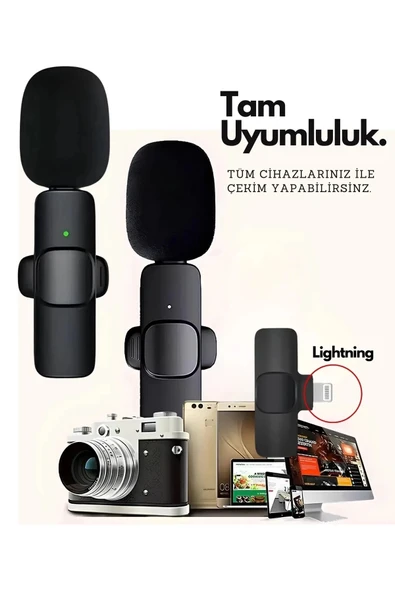 Type-c Çiftli Kablosuz Yaka Mikrofon Seti Telefon Vlog Canlı Yayın Tiktok Youtube Uyumlu ürün görseli 1