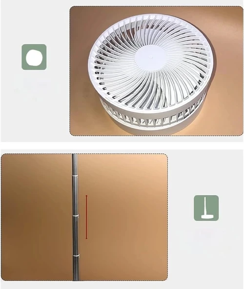 Teleskopik Fan Vantilatör 4 Modlu Şarjlı Katlanabilir Yükseltilebilir Taşınabilir Serinletici Portatif Masa Vantilatörü - Resim 7