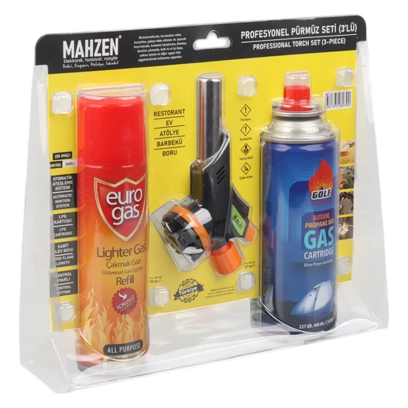 3 Parça Profesyonel Pürmüz Seti Pürmüz Torch Çakmak Başlık- Kamp Gazı 400ml- Çakmak Gazı 270 (5314) ürün görseli 1