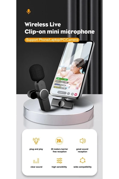 Lightning Girişli Iphone Uyumlu Ikili Kablosuz Yaka Mikrofonu Youtube Facebook Tiktok Vlog - Resim 2