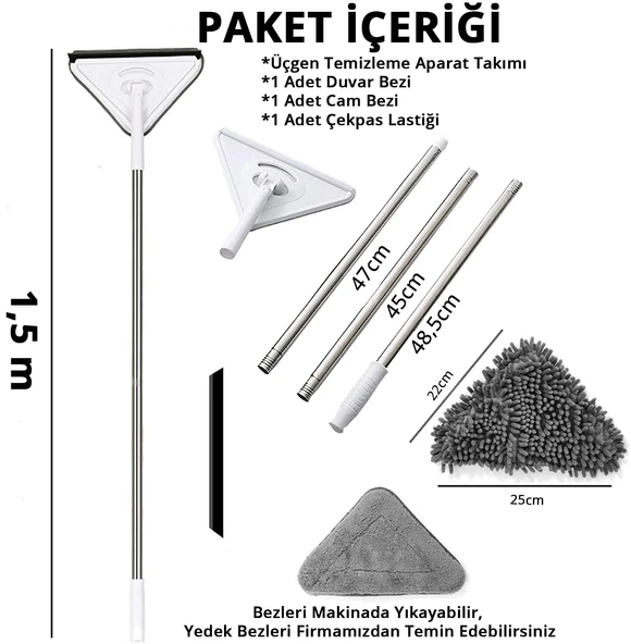 Üçgen Mop Cam Duvar Tavan Fayans Parke Temizleyici Mop (5314) - Resim 5