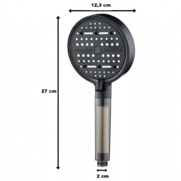 Kireç Tutucu Tazyik Arttırıcı 6 Fonksiyonlu Siyah Duş Başlığı - Resim 8