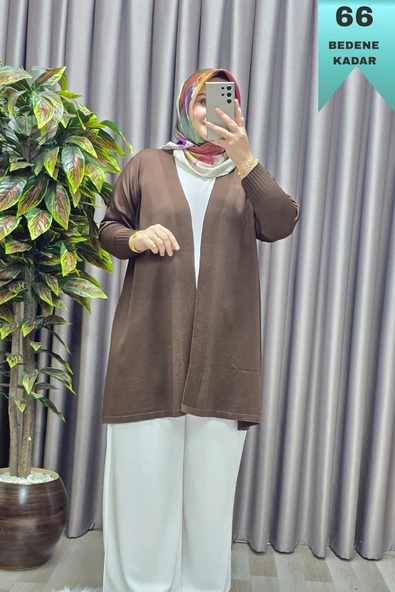 Kadın Giyim Büyük Beden Düz Renk Standart Beden Hırka - Resim 8